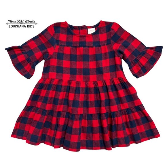 Hanna Andersson Sz 90 (3) Red & Navy Buffalo Plaid Flannel Dress